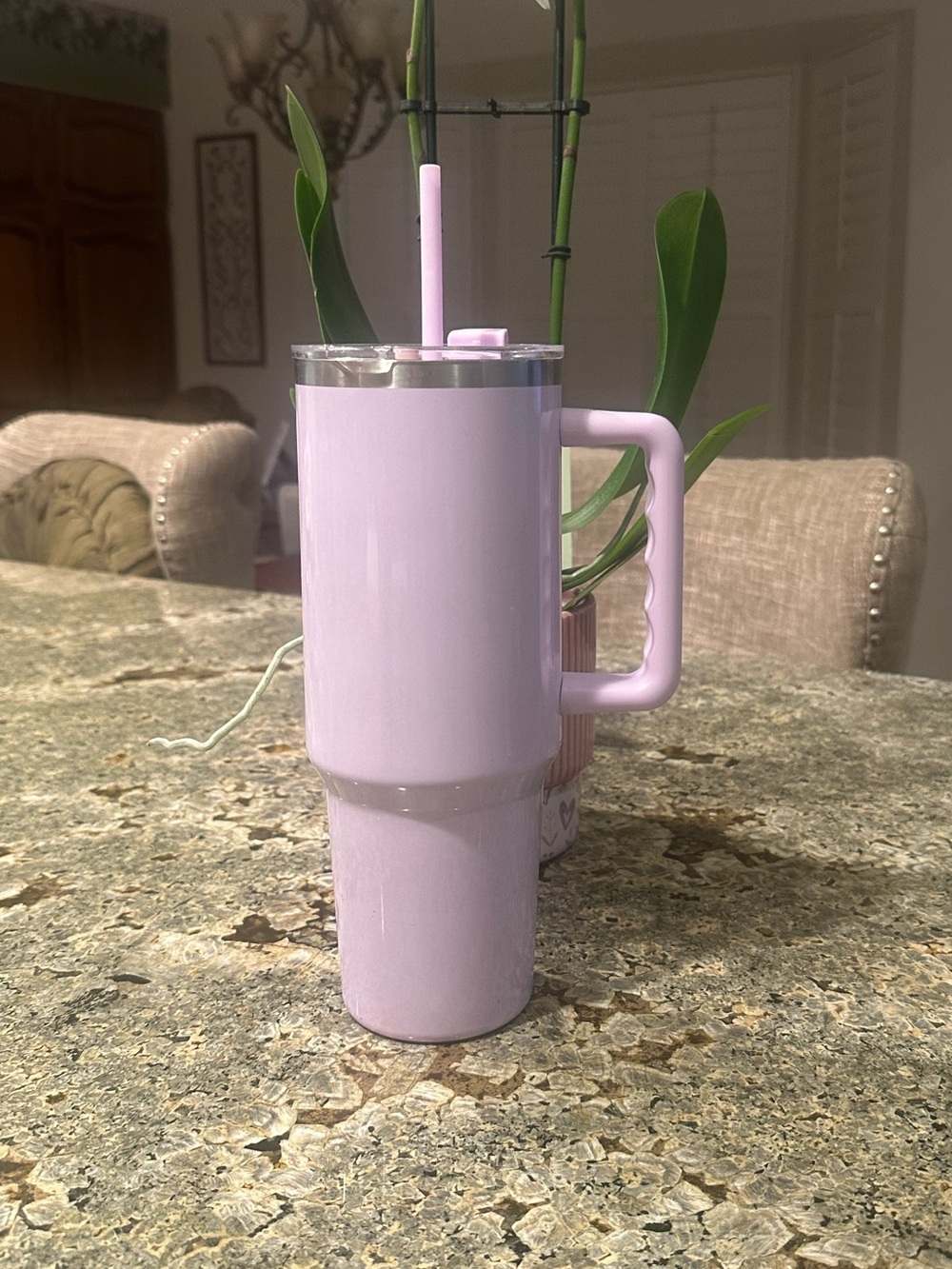 Lavender Stainless Steel Travel Tumbler With Handle & Straw 40oz Insulated Cup